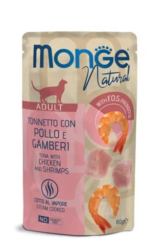 Monge Natural Wet Food Pouches with Tuna, Chicken and Shrimp for Cats