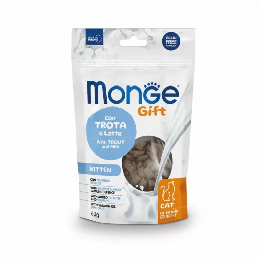 MONGE GIFT Snacks Gift Gatos Filled And Crunchy Para Cachorros Trucha y Leche para Gatos