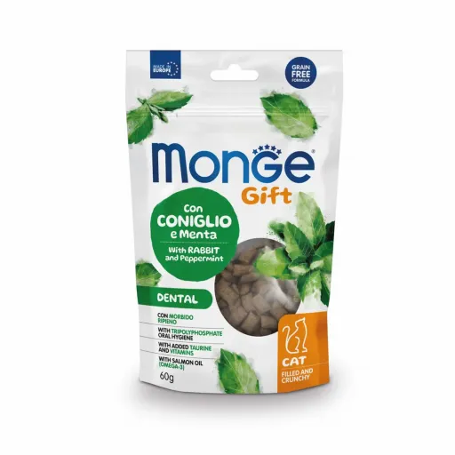 MONGE GIFT Snacks Gift Gatos Filled And Crunchy Dental Conejo y Menta para Gatos