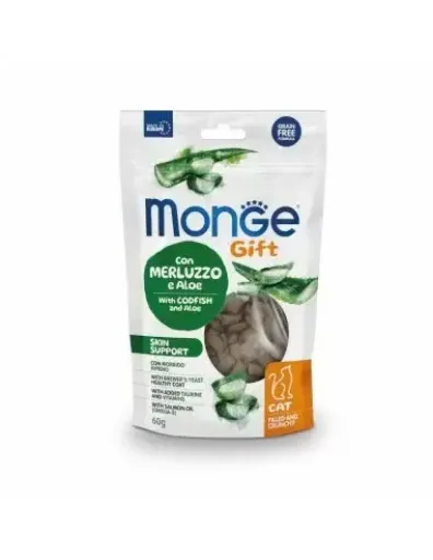 MONGE GIFT Snacks Gift Gatos Filled And Crunchy Skin Support Bacalao y Aloe para Gatos