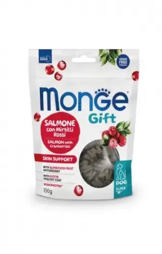 MONGE GIFT Snacks Gift M Skin Support Salm&oacute;n y Ar&aacute;ndanos para Perros