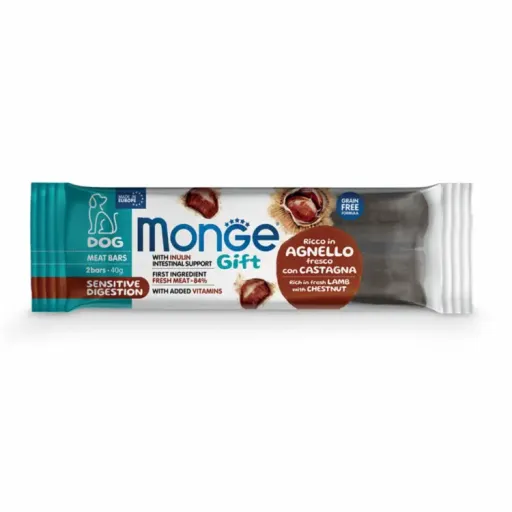 MONGE GIFT Snacks Gift Meat Bars Digestivo Sensible Cordero Con Casta&ntilde;as para Perros
