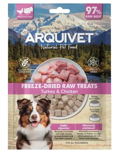 Arquivet Gevriesdroogde Snack Freeze Dried Raw Met Blokjes Kalkoen