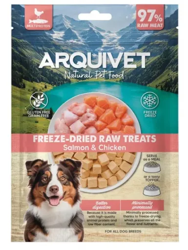 Arquivet Bevroren Gedroogde Rauw Snack Van Zalm En Kip In Blokjes