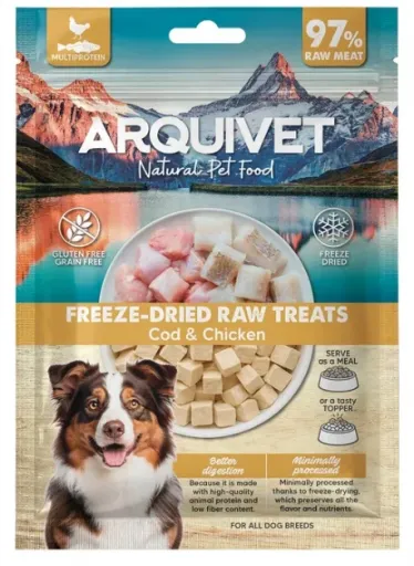Arquivet Bevroren Gedroogde Snack Van Kabeljauw En Kip In Blokjes